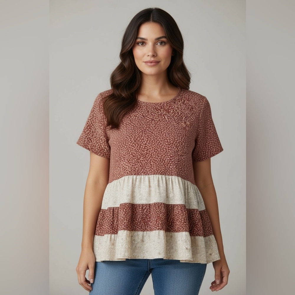 Paper Crane Floral Tiered Blouse Short Sleeve M